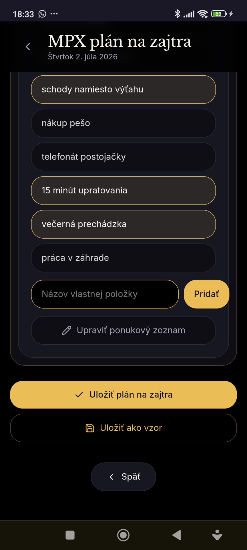 Vlastné položky